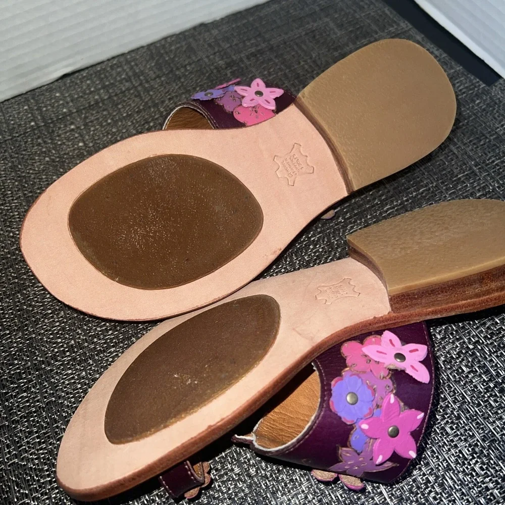 Kid Express Girls Purple Leather Floral Strappy Sandals 1281 Size 1/33